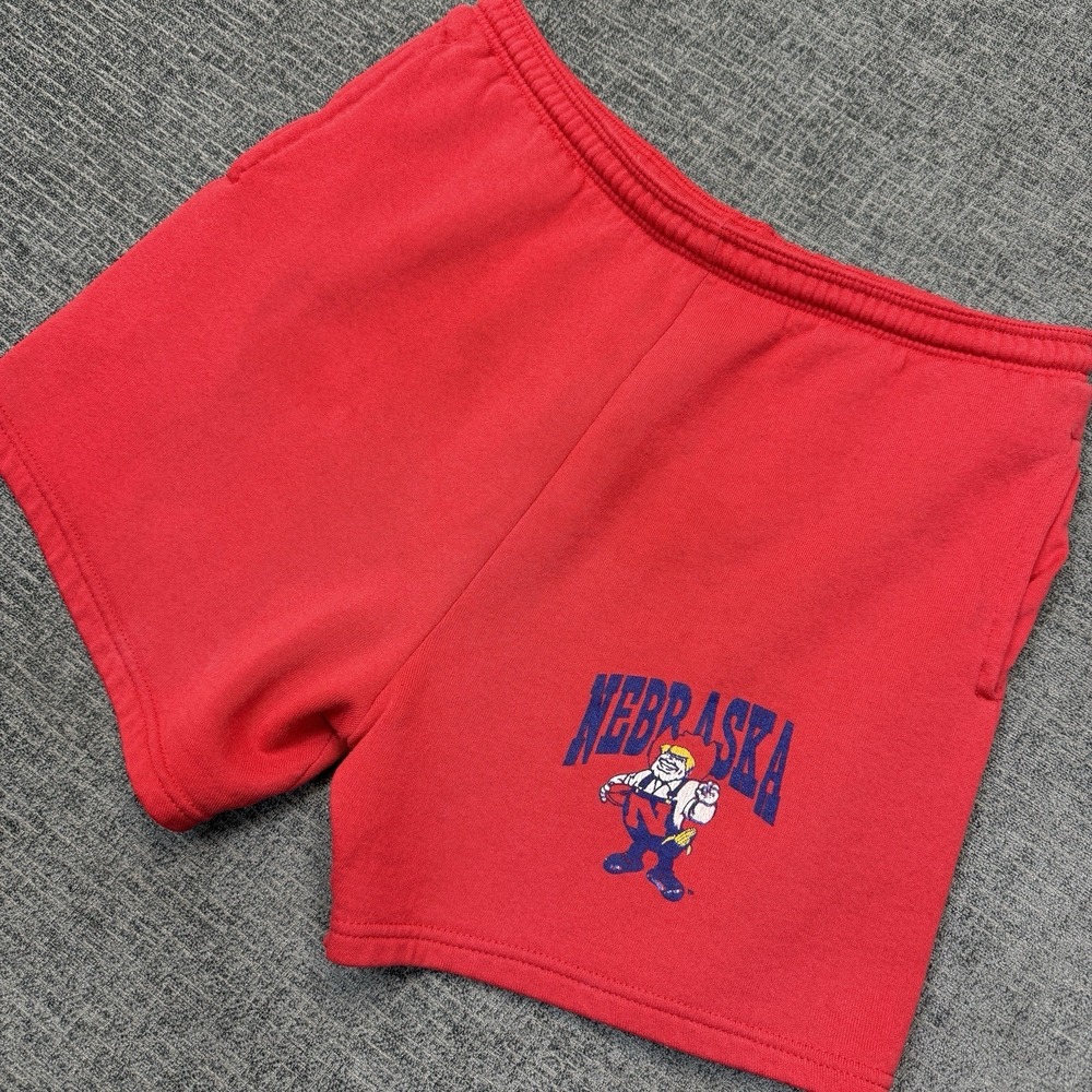 Vtg Nebraska Cornhuskers Sweat Shorts Mens M Red USA Made 90s Herbie Santee